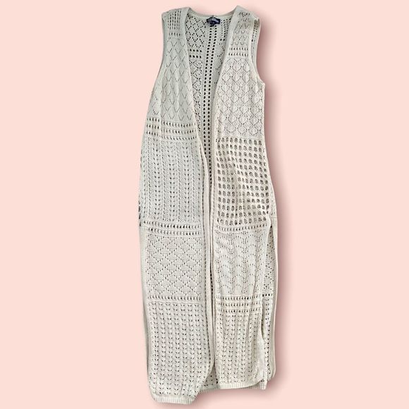 Freshman Sweaters - Cream Crocheted Sweater Duster Vest XS Freshman